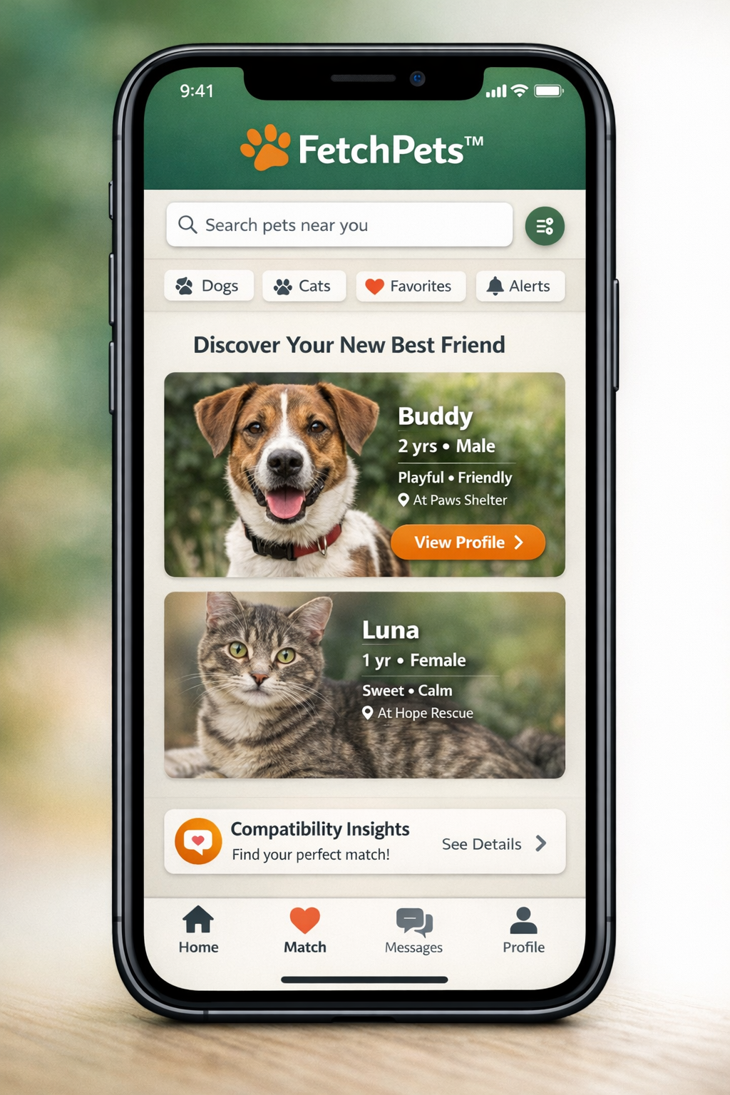 FetchPets mobile app preview